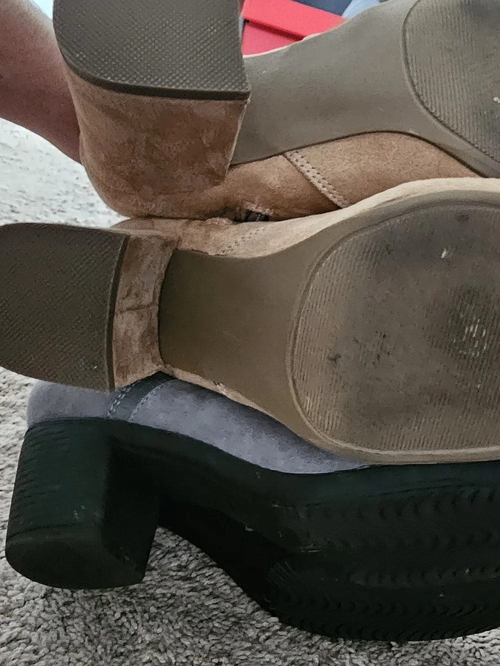 Women's Grey, Tan And Brown Suede Ankle Boots W/ Buckle Detail.